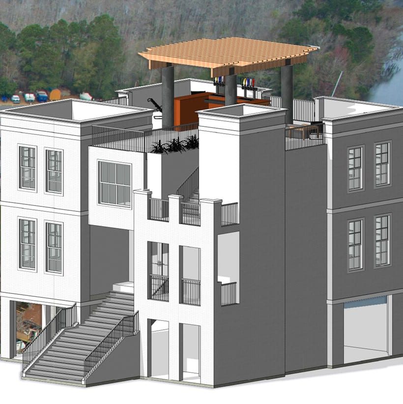 Architectural rendering of a riverfront home at Marina Beau Chêne